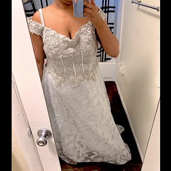 Grey sequin lace flower A-line Bridal dress